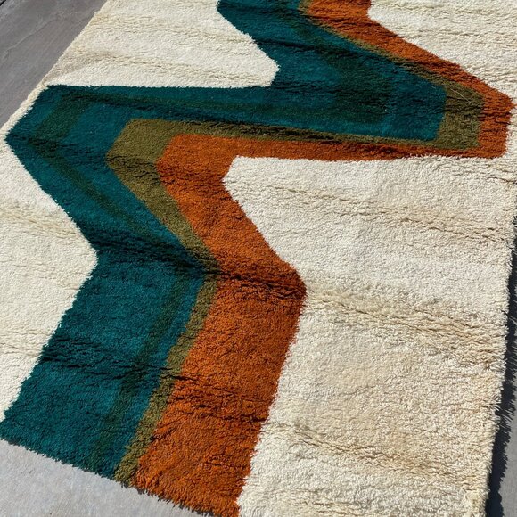 60's EKSPORT WILTON Lightening UNUSED Mid Century Modern Rya Danish Rug Wool - Picture 4 of 7